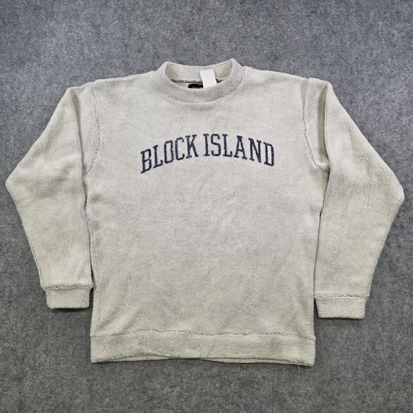 VTG Block Island Austins Inc Sweatshirt Mens Medium Gray Terry Cloth Pullover - Picture 2 of 13